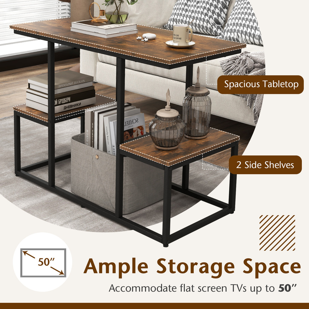 Rustic TV Console Table For 50Inch TVs Farmhouse Media Stand With Industrial Metal Frame  Storage S 2