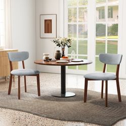 upholstered dining chairs set of 2, mid back chairs with solid rubber wood frame for comfort & style