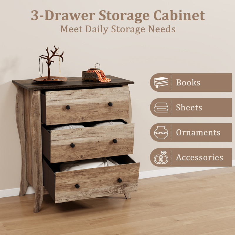 3Drawer Dresser For Bedroom Foldable Fabric Storage With AntiTipping Kit Farmhouse Design 5