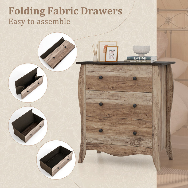 3Drawer Dresser For Bedroom Foldable Fabric Storage With AntiTipping Kit Farmhouse Design 4