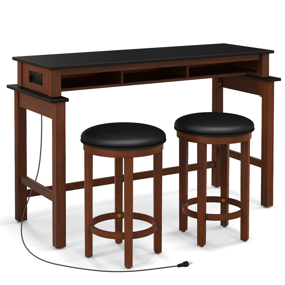 Stylish 3Piece Home Bar Set 2 Upholstered Bar Stools With Outlets USB Ports  Storage 7