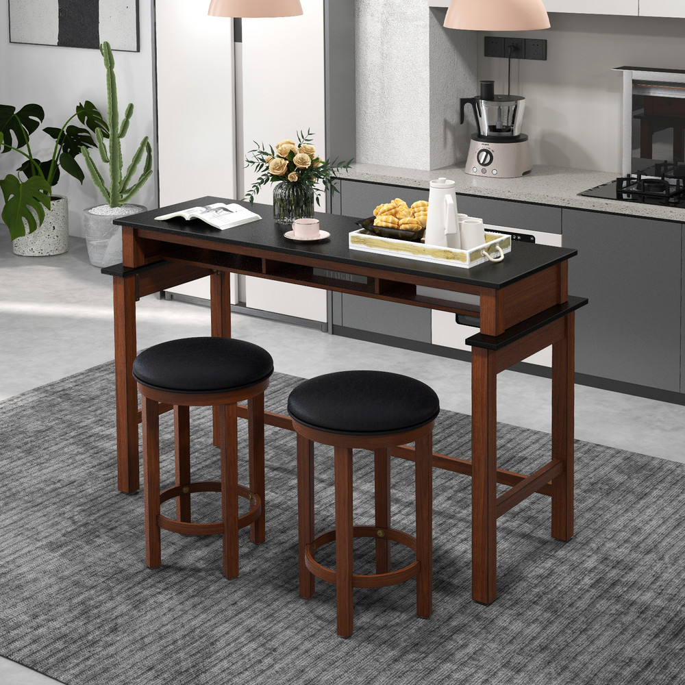 Stylish 3Piece Home Bar Set 2 Upholstered Bar Stools With Outlets USB Ports  Storage 2
