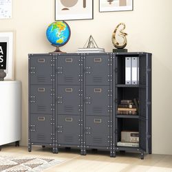 3-door metal storage locker with lockable doors & adjustable feet, heavy-duty garage, office, gym cabinet