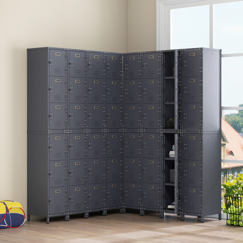 3Door Metal Storage Locker With Lockable Doors Adjustable Feet HeavyDuty Garage Office Gym Cabinet 2