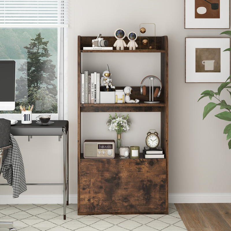 3Tier Freestanding Bookshelf With Open Shelf PullOut Drawer Sturdy Storage For Home Office 1