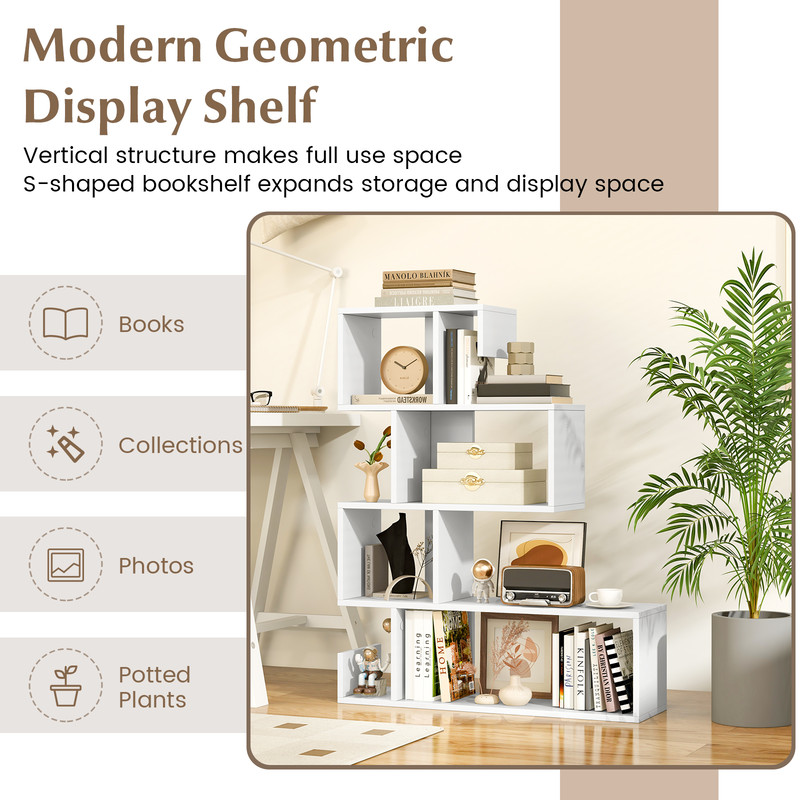 Modern Geometric Bookshelf 5Tier SShaped ZShelf Bookcase Open Cube Design For Stylish Display Stor 4