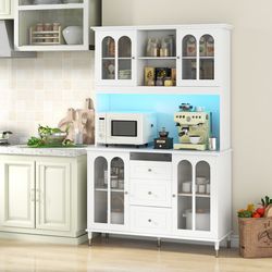 73-inch kitchen pantry storage cabinet, freestanding buffet cabinet with customizable led lights