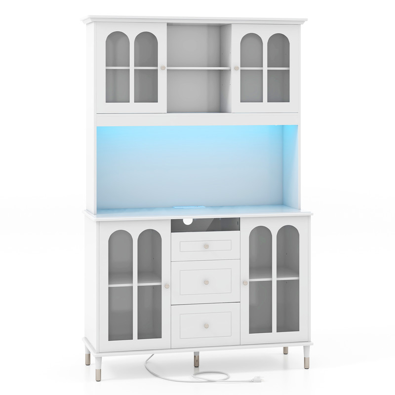 73Inch Kitchen Pantry Storage Cabinet Freestanding Buffet Cabinet With Customizable LED Lights 6