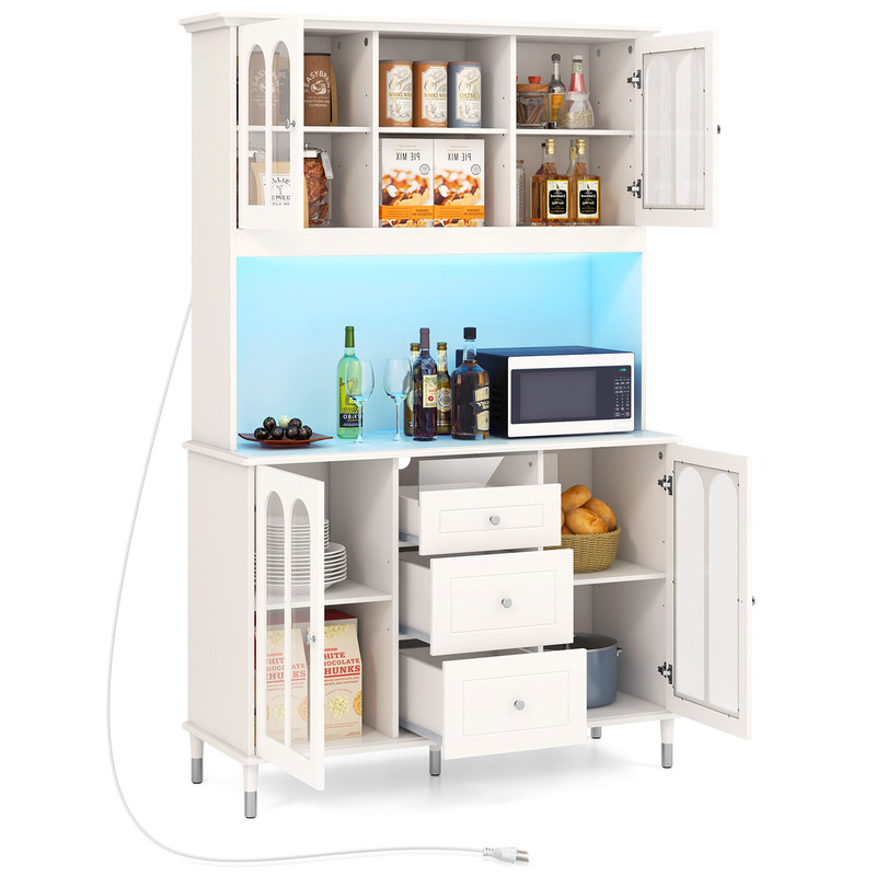 73Inch Kitchen Pantry Storage Cabinet Freestanding Buffet Cabinet With Customizable LED Lights 7