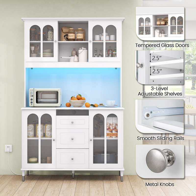 73Inch Kitchen Pantry Storage Cabinet Freestanding Buffet Cabinet With Customizable LED Lights 5