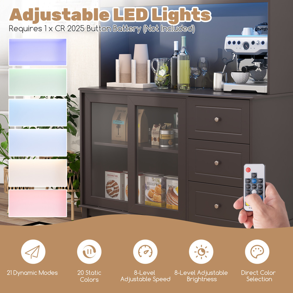 Stylish Kitchen Hutch With Builtin LED Lights  Charging Station Spacious Pantry Storage Cabinet 2