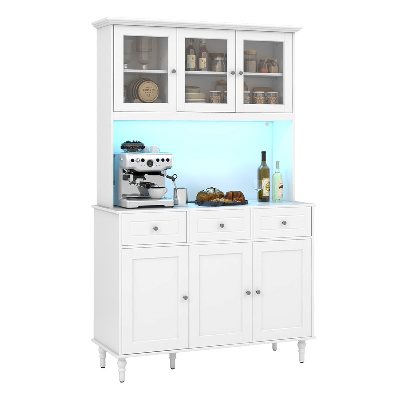 77Inch Kitchen Pantry Storage Cabinet With LED Lights  Power Outlets Modern Buffet Hutch For Organi 1