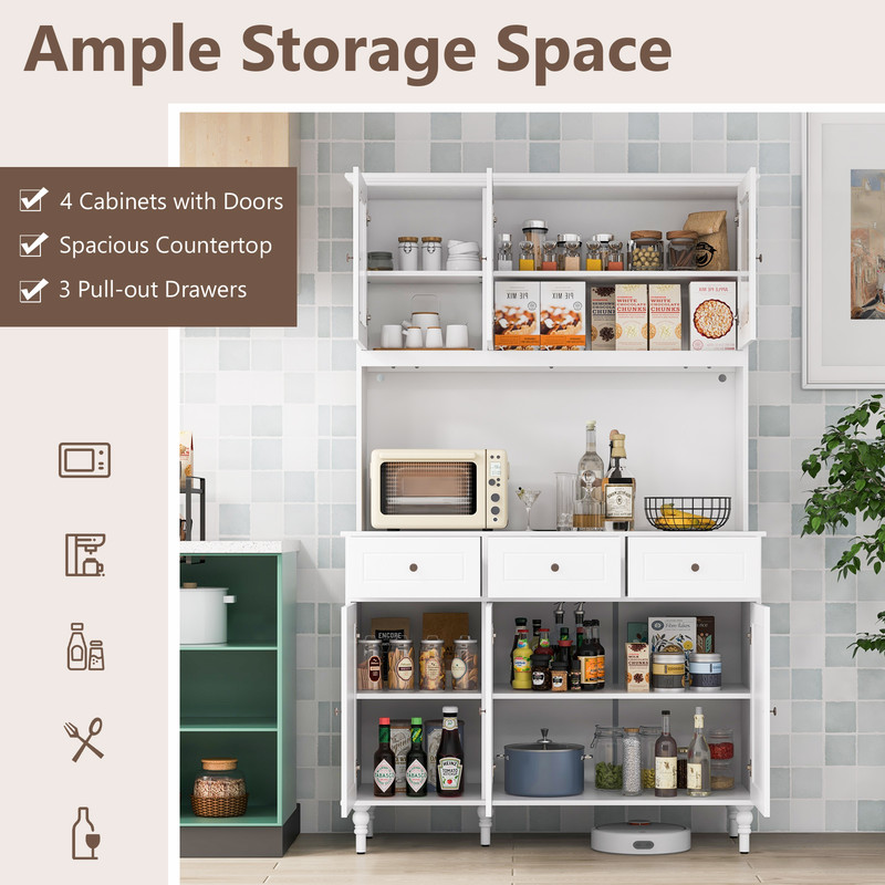 77Inch Kitchen Pantry Storage Cabinet With LED Lights  Power Outlets Modern Buffet Hutch For Organi 3