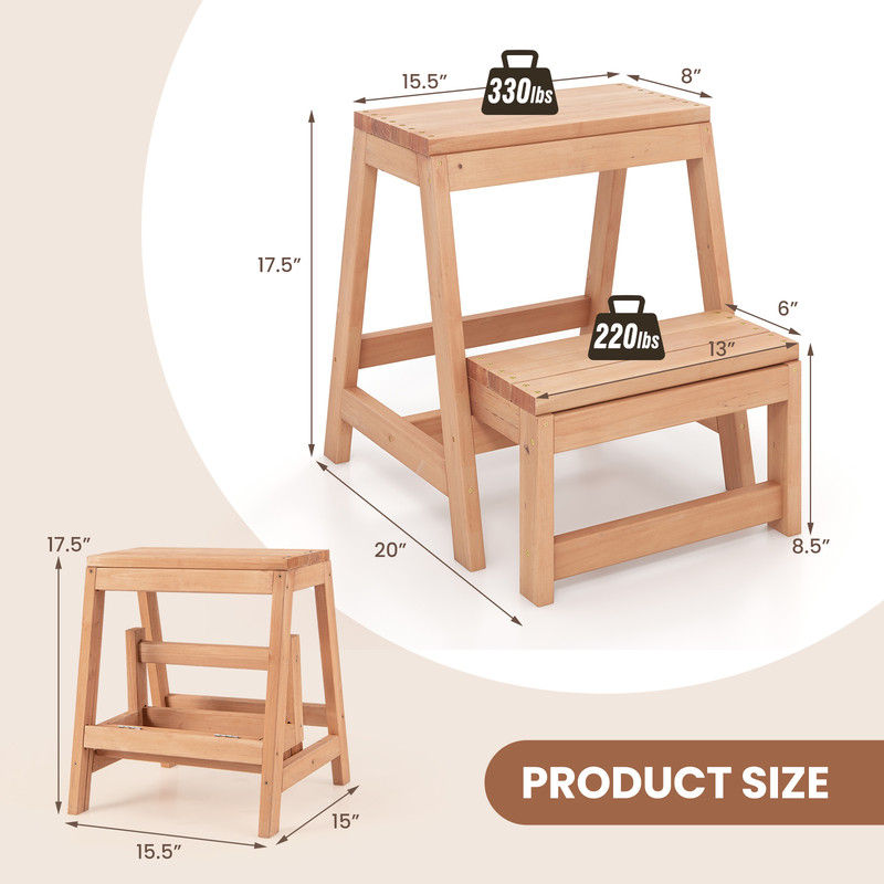 Solid Fir Wood 2Step Stool Foldable Step Ladder Plant Display Shelf For Small Spaces 5