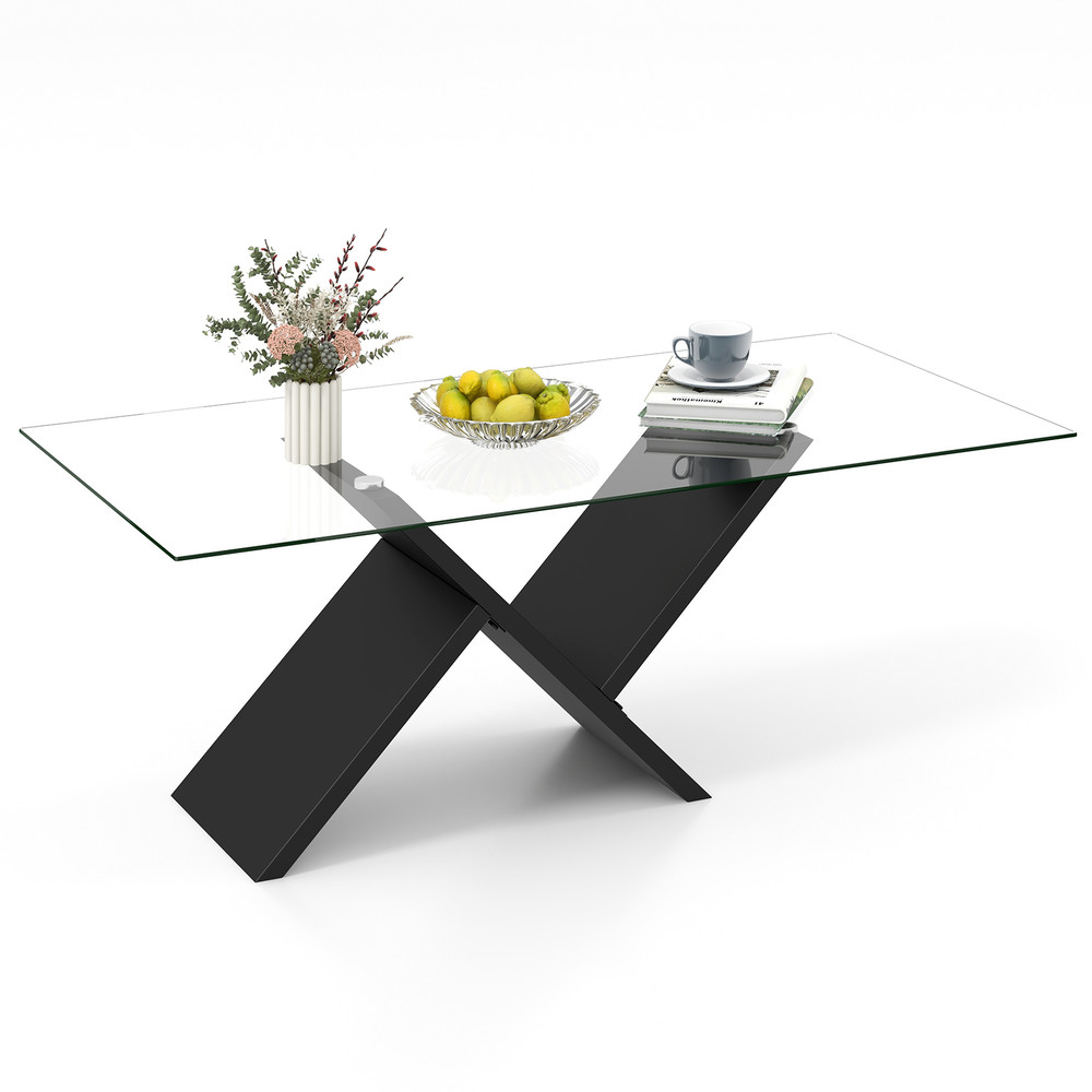47Inch Rectangle Glass Coffee Table Modern Center Table With Tempered Glass Tabletop 6