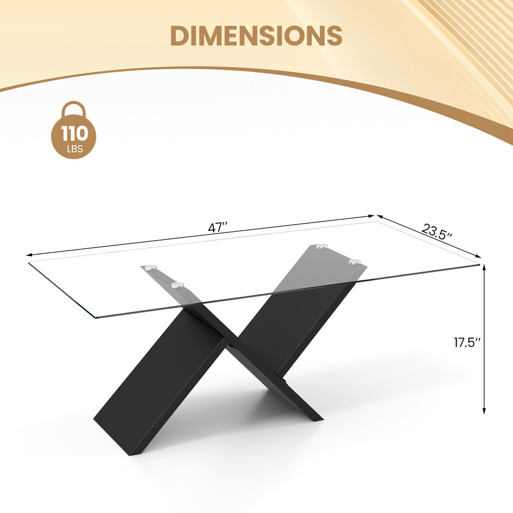 47Inch Rectangle Glass Coffee Table Modern Center Table With Tempered Glass Tabletop 5