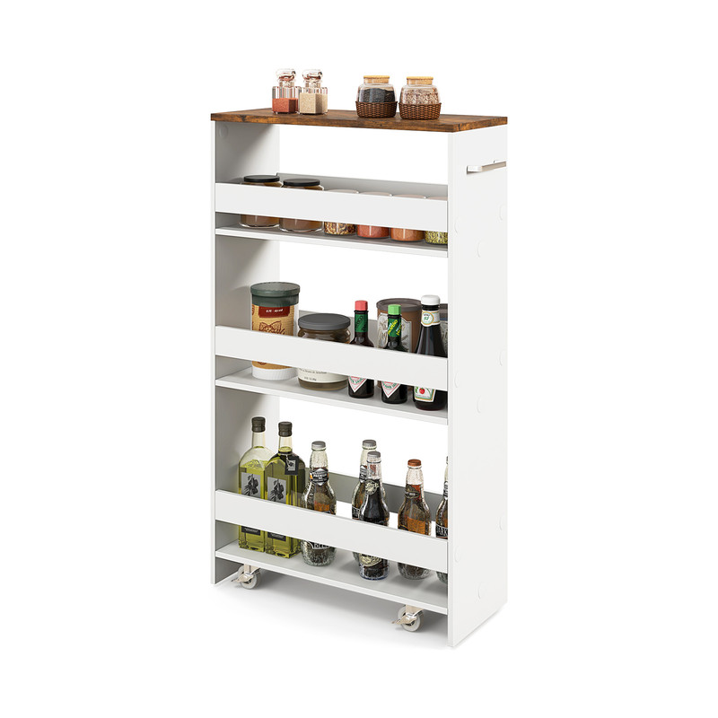 4 Tier Rolling Storage Cart Slim Kitchen Cart on Wheels with Open Shelves and Handle Space Saving Organizer