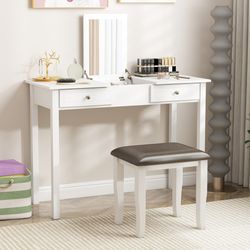 faux leather vanity stool chair set of 2 for makeup room and living room gray & white acacia wood stools