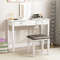 Faux Leather Vanity Stool Chair Set of 2 for Makeup Room and Living Room Gray & White Acacia Wood Stools