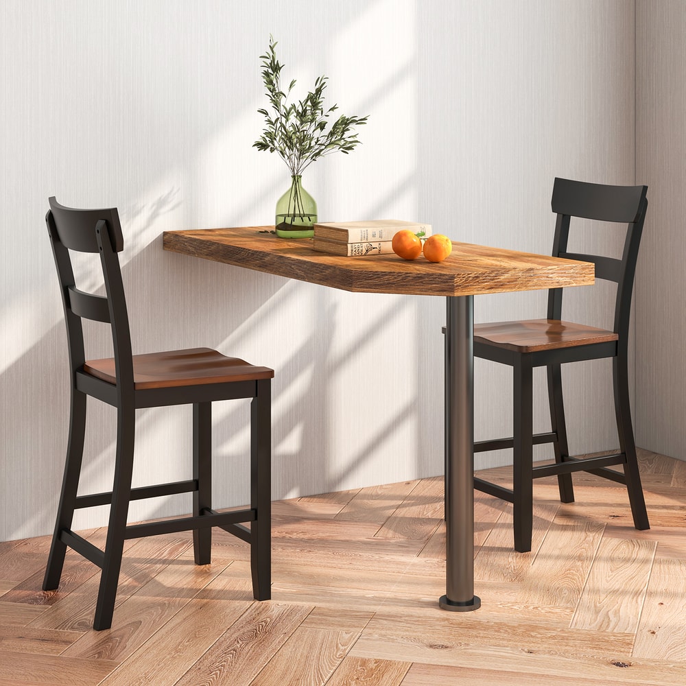 Farmhouse Dining Bar Stool Set of 2 Solid Rubber Wood Frame, Sturdy & Comfortable Bar Stools for Home & Kitchen
