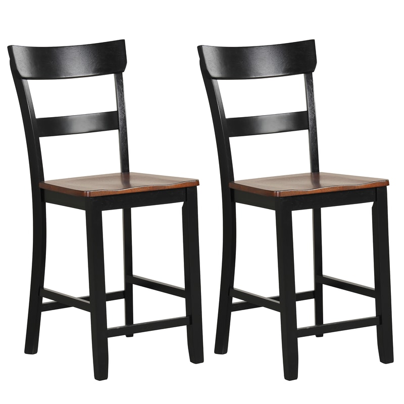 Farmhouse Dining Bar Stool Set of 2 Solid Rubber Wood Frame, Sturdy & Comfortable Bar Stools for Home & Kitchen