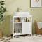 White Pedestal Sink Storage Cabinet with 2 Sliding Doors & U-Shaped Cut Out Space Saving Bathroom Organizer