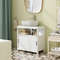 White Pedestal Sink Storage Cabinet with 2 Sliding Doors & U-Shaped Cut Out Space Saving Bathroom Organizer