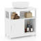 White Pedestal Sink Storage Cabinet with 2 Sliding Doors & U-Shaped Cut Out Space Saving Bathroom Organizer