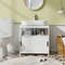 White Pedestal Sink Storage Cabinet with 2 Sliding Doors & U-Shaped Cut Out Space Saving Bathroom Organizer