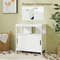 White Pedestal Sink Storage Cabinet with 2 Sliding Doors & U-Shaped Cut Out Space Saving Bathroom Organizer