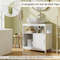 White Pedestal Sink Storage Cabinet with 2 Sliding Doors & U-Shaped Cut Out Space Saving Bathroom Organizer