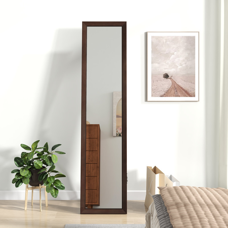Mirror with Stand and Solid Wood Frame 14.5 x 14 x 61 Inches, Freestanding Floor Mirror for Bedroom & Entryway