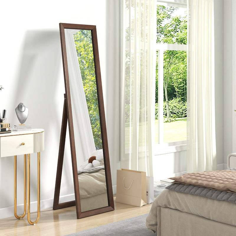 Mirror with Stand and Solid Wood Frame 14.5 x 14 x 61 Inches, Freestanding Floor Mirror for Bedroom & Entryway
