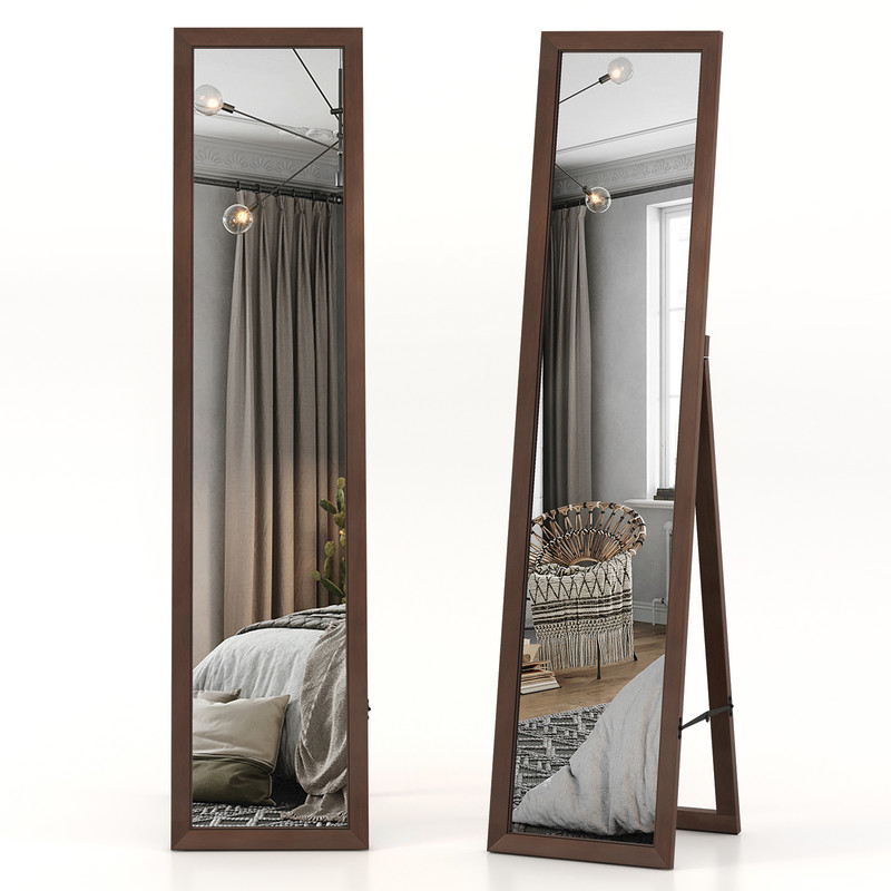 Mirror with Stand and Solid Wood Frame 14.5 x 14 x 61 Inches, Freestanding Floor Mirror for Bedroom & Entryway