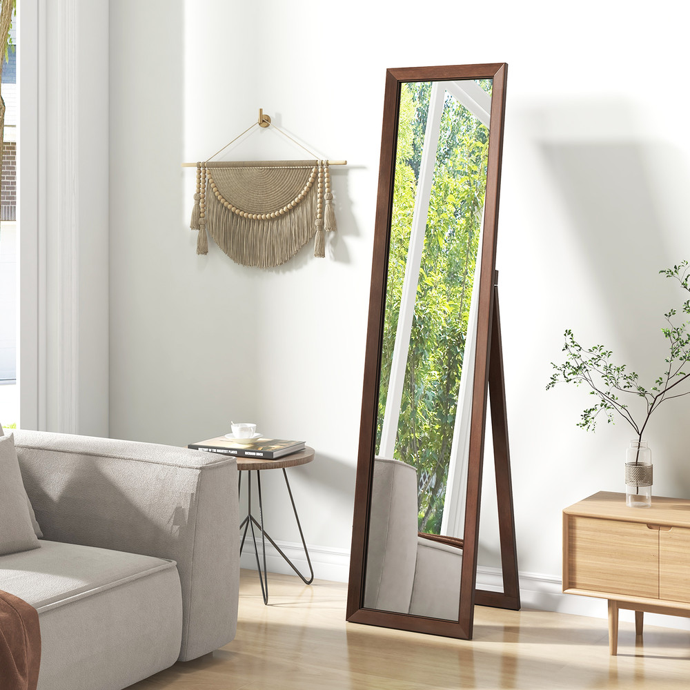 Mirror with Stand and Solid Wood Frame 14.5 x 14 x 61 Inches, Freestanding Floor Mirror for Bedroom & Entryway