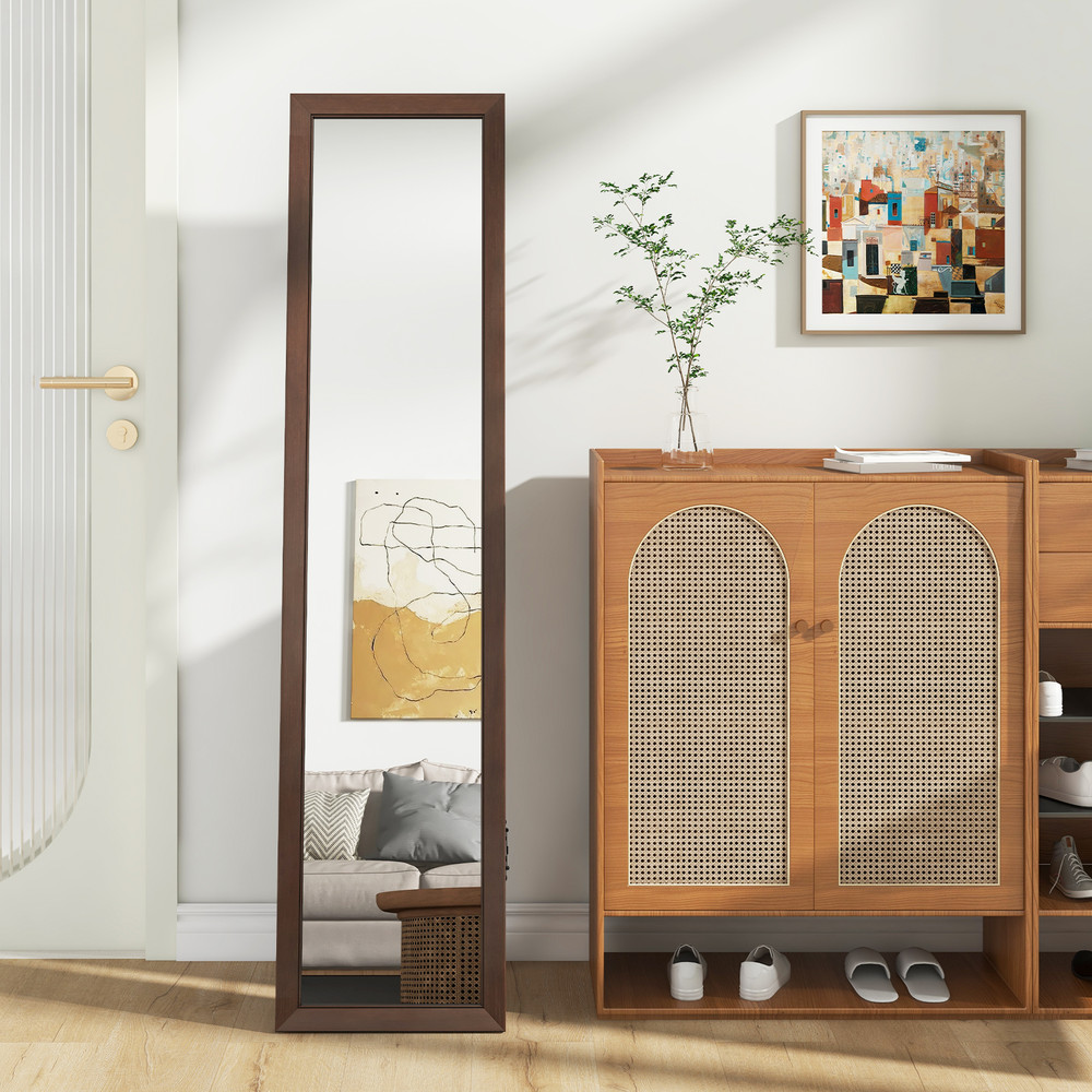 Mirror with Stand and Solid Wood Frame 14.5 x 14 x 61 Inches, Freestanding Floor Mirror for Bedroom & Entryway