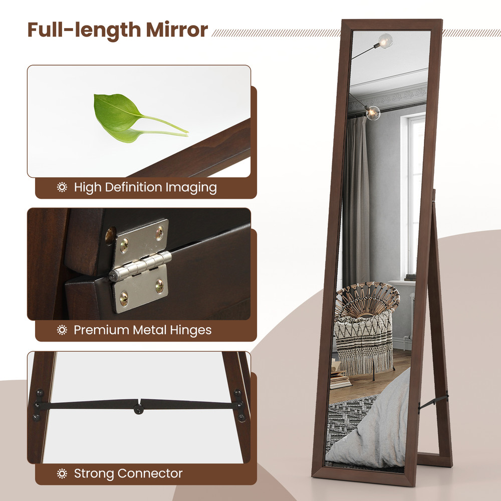 Mirror with Stand and Solid Wood Frame 14.5 x 14 x 61 Inches, Freestanding Floor Mirror for Bedroom & Entryway