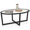 Stylish Glass Coffee Table Oval Living Room Table with Cross Base & Acacia Wood Legs Modern & Durable