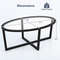 Stylish Glass Coffee Table Oval Living Room Table with Cross Base & Acacia Wood Legs Modern & Durable