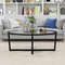Stylish Glass Coffee Table Oval Living Room Table with Cross Base & Acacia Wood Legs Modern & Durable