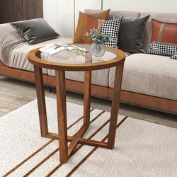 modern round end table with transparent tempered glass top stylish sofa side table for living room
