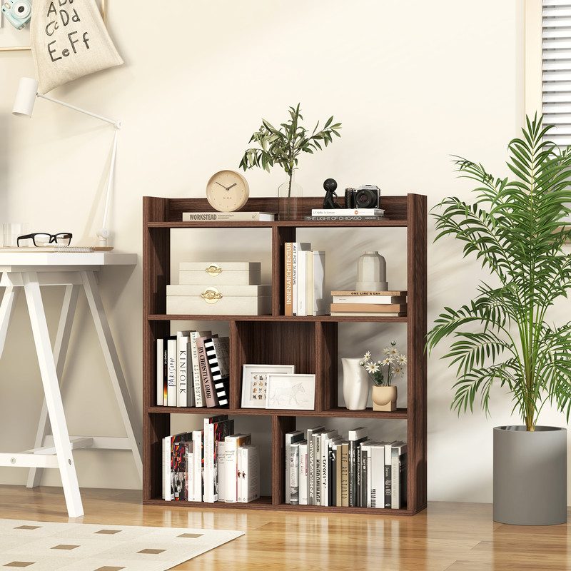 7 Cubes Open-Back Bookshelf with Anti-Toppling Devices – Sturdy & Spacious Storage Organizer