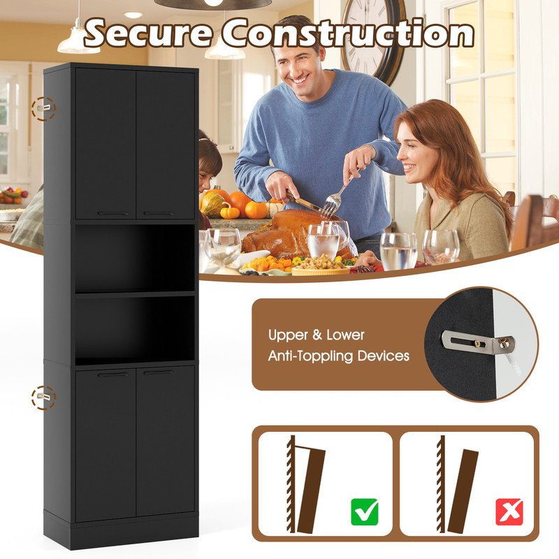 75 Inch Kitchen Pantry Cabinet – Tall Cupboard with Doors & Shelves for Organized Storage