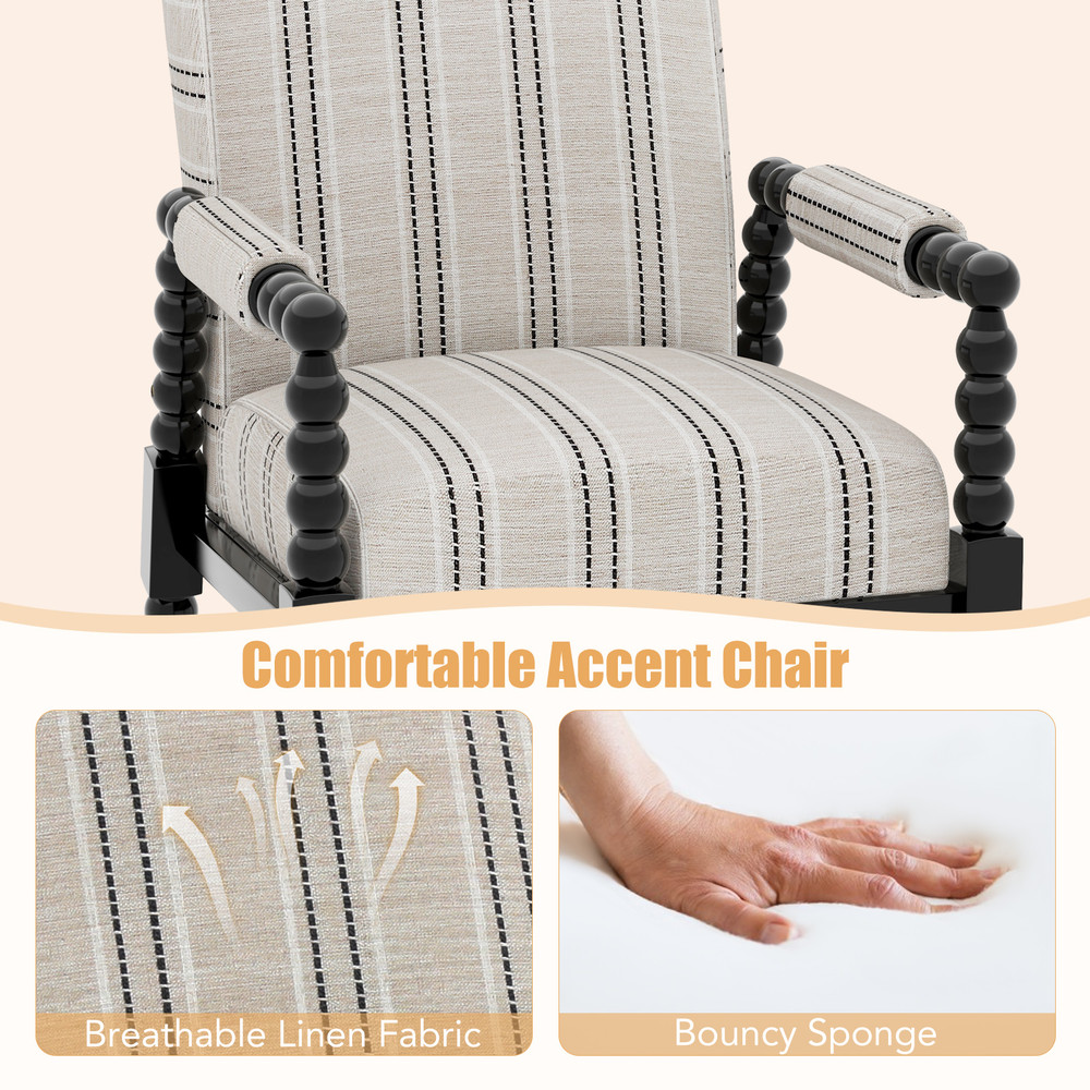 Upholstered Accent Chair with Rubber Wood Frame – Elegant Living Room Armchair for Home & Office