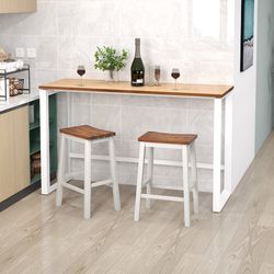 24.5-inch set of 2 saddle stools – bar stools with footrests for kitchen island, durable wooden counter-height stools