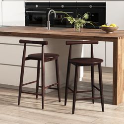 counter height bar chair set of 2/4 – acacia wood frame & sturdy supporting legs for home, cafe, or restaurant
