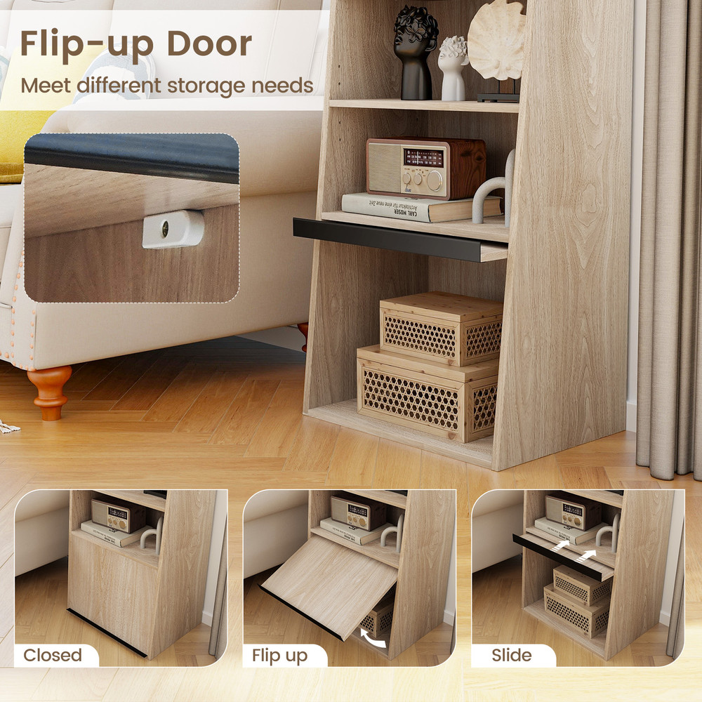 6-Tier Bookcase Freestanding Ladder Bookshelf with 2 Adjustable Shelves & Flip-Up Door – Modern Storage Solution