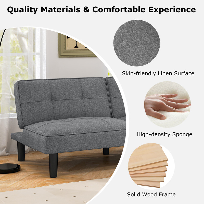 Convertible Folding Futon Sofa Bed with 6-Position Adjustable Backrest – Space-Saving Sleeper Couch for Small Spaces