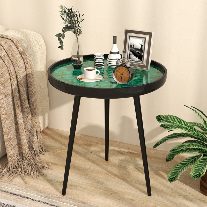 Unique Sea Shell End Table, Mid Century Modern Design, Waterproof Epoxy Finish, 100 lbs Capacity,Perfect for Small Space