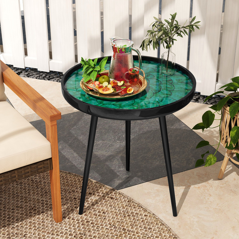 Unique Sea Shell End Table, Mid Century Modern Design, Waterproof Epoxy Finish, 100 lbs Capacity,Perfect for Small Space
